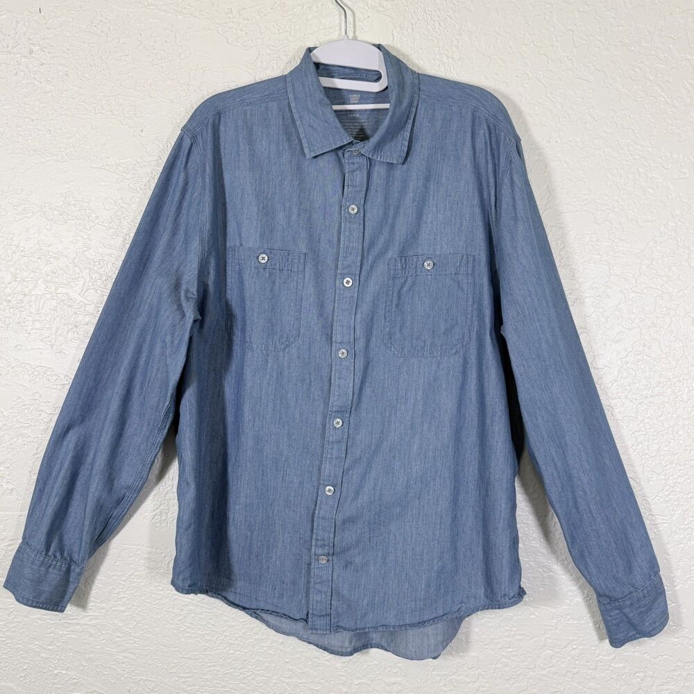 Mack Weldon Mens Chambray Denim Button Long Sleeve Shirt L